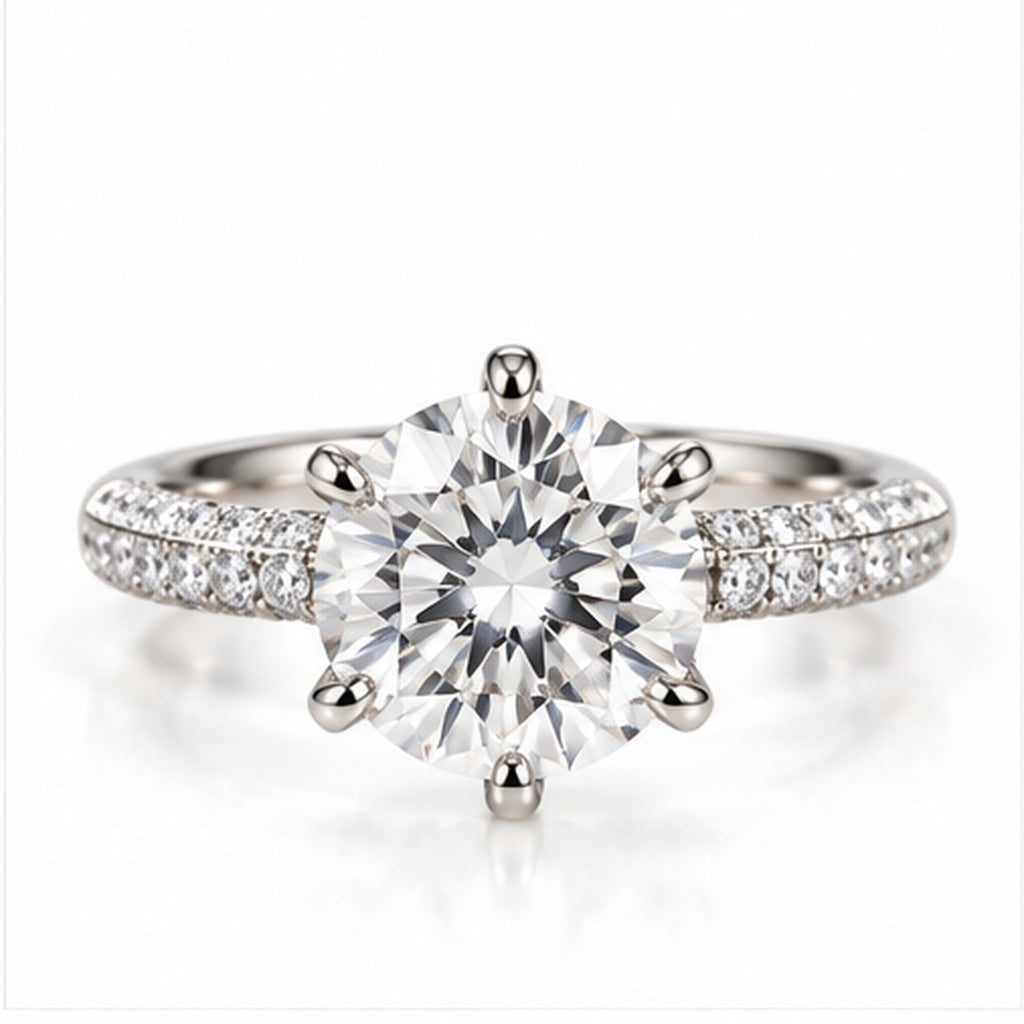 4.050ct Round Lab-Grown Diamond Pavé Cathedral Solitaire Ring | 18K White Gold