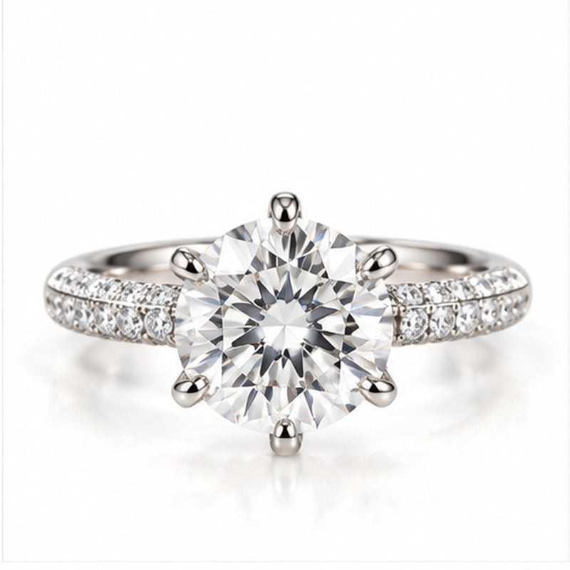 4.050ct Round Lab-Grown Diamond Pavé Cathedral Solitaire Ring | 18K White Gold