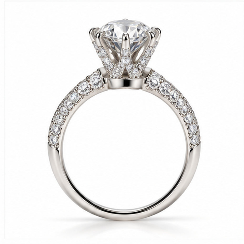 4.050ct Round Lab-Grown Diamond Pavé Cathedral Solitaire Ring | 18K White Gold
