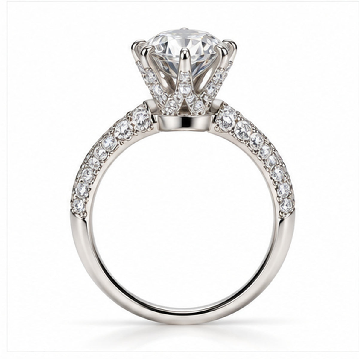 4.050ct Round Lab-Grown Diamond Pavé Cathedral Solitaire Ring | 18K White Gold