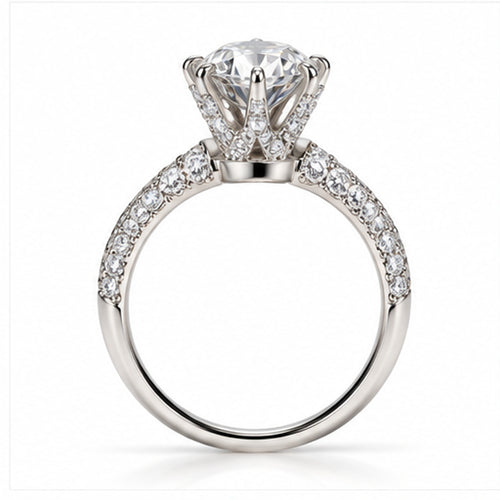 4.050ct Round Lab-Grown Diamond Pavé Cathedral Solitaire Ring | 18K White Gold