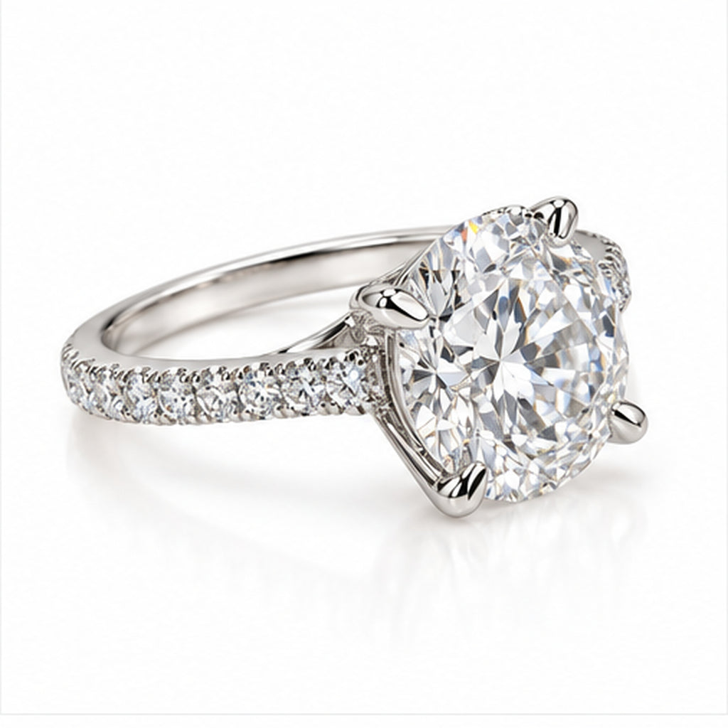 5.080ct Round Lab-Grown Diamond Pavé Cathedral Solitaire Ring | PT950