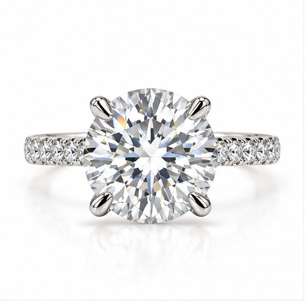 5.080ct Round Lab-Grown Diamond Pavé Cathedral Solitaire Ring | PT950