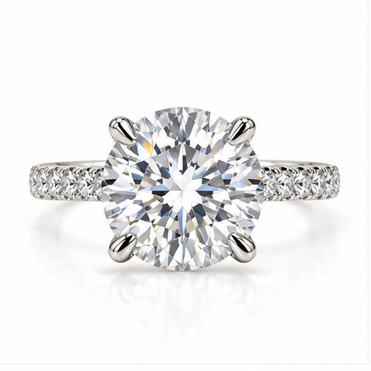 5.080ct Round Lab-Grown Diamond Pavé Cathedral Solitaire Ring | PT950