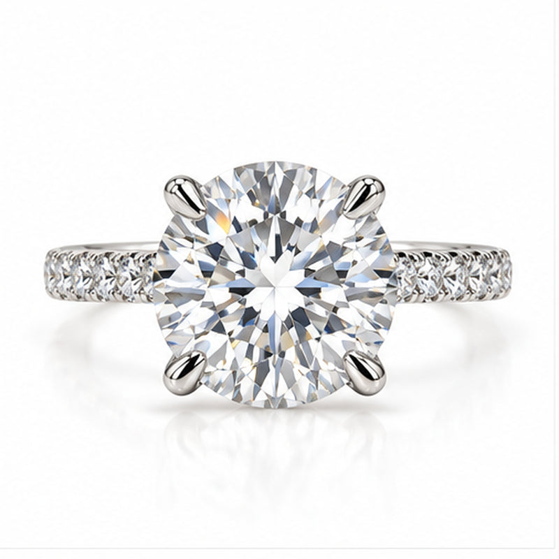 5.080ct Round Lab-Grown Diamond Pavé Cathedral Solitaire Ring | PT950