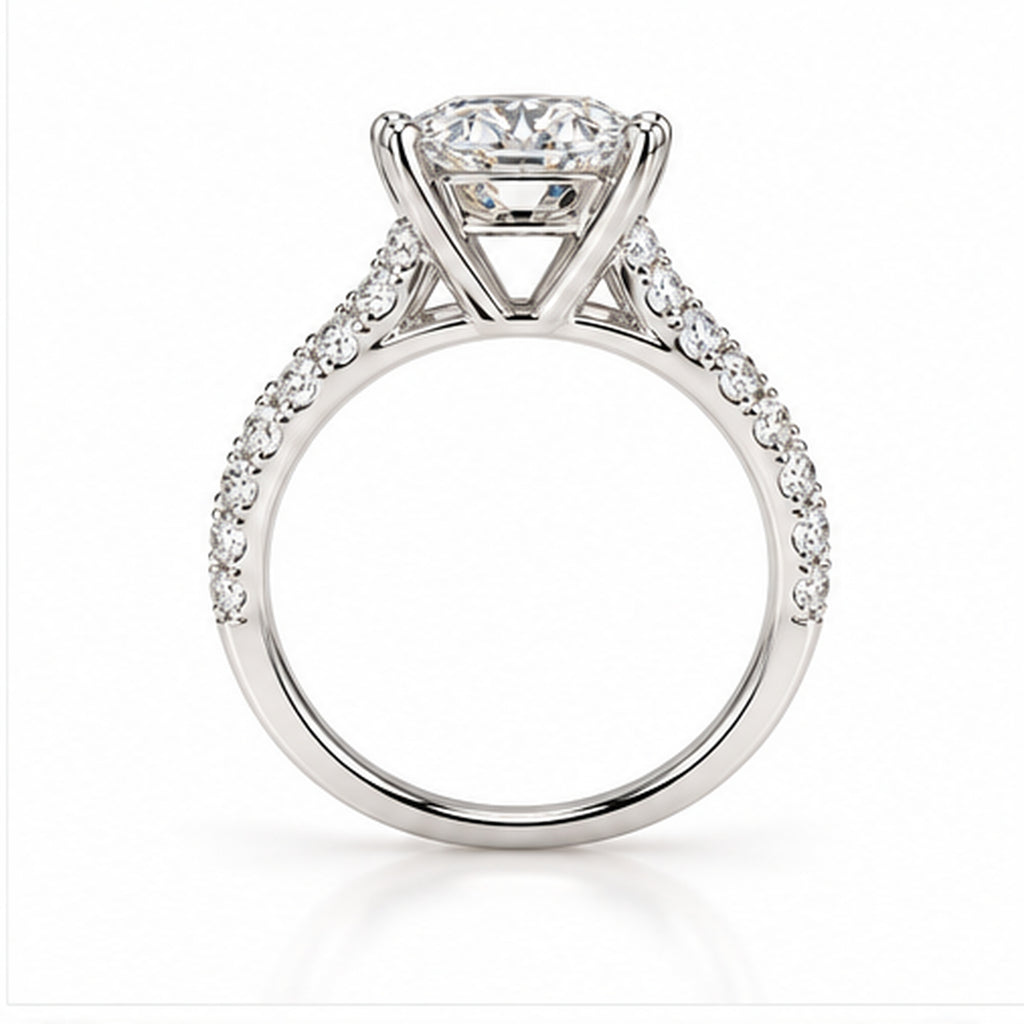 5.080ct Round Lab-Grown Diamond Pavé Cathedral Solitaire Ring | PT950