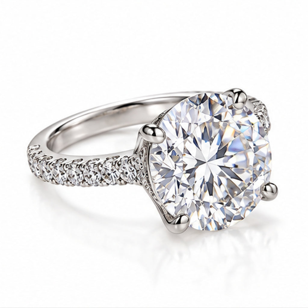 7.060ct Round Lab-Grown Diamond Hidden Halo Solitaire Ring | 18K White Gold