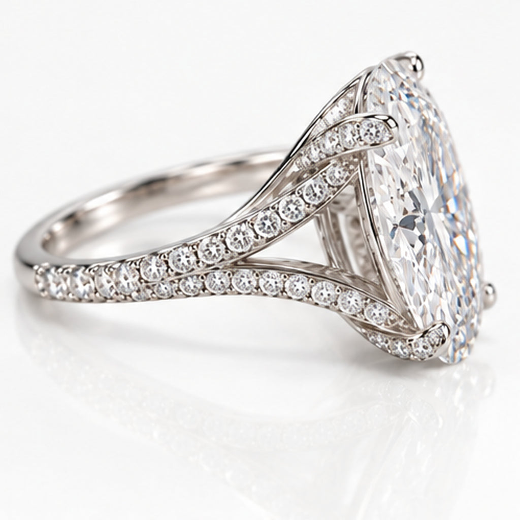 10.060ct Oval Lab-Grown Diamond Pavé Split-Shank Solitaire Ring | 18K White Gold