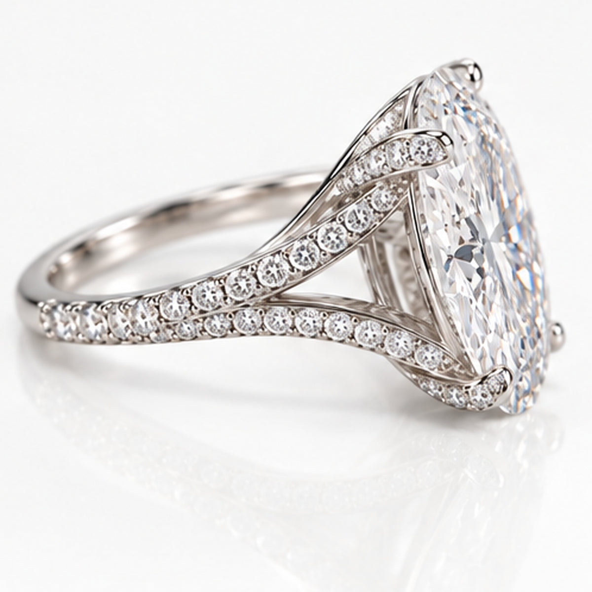 10.060ct Oval Lab-Grown Diamond Pavé Split-Shank Solitaire Ring | 18K White Gold