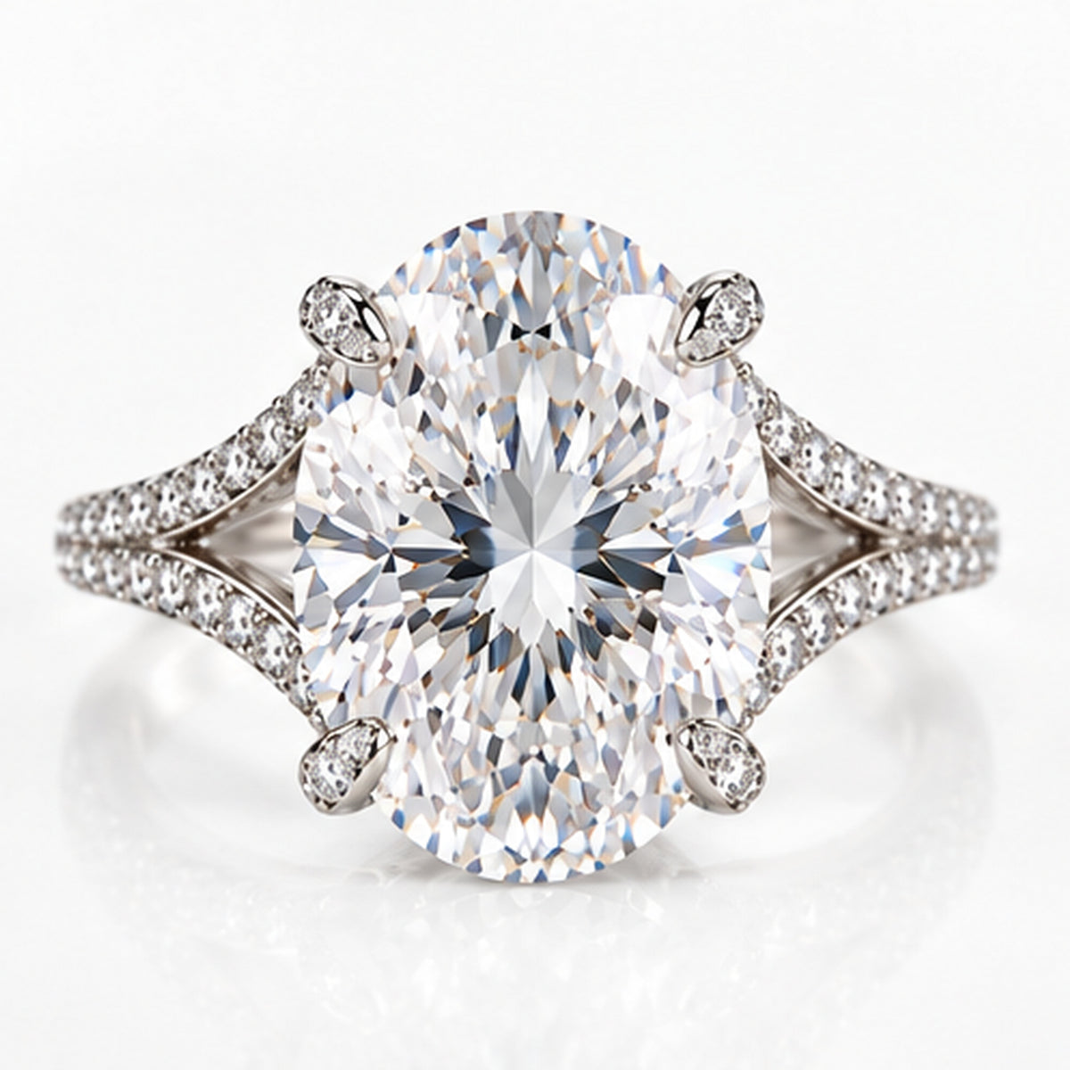 10.060ct Oval Lab-Grown Diamond Pavé Split-Shank Solitaire Ring | 18K White Gold