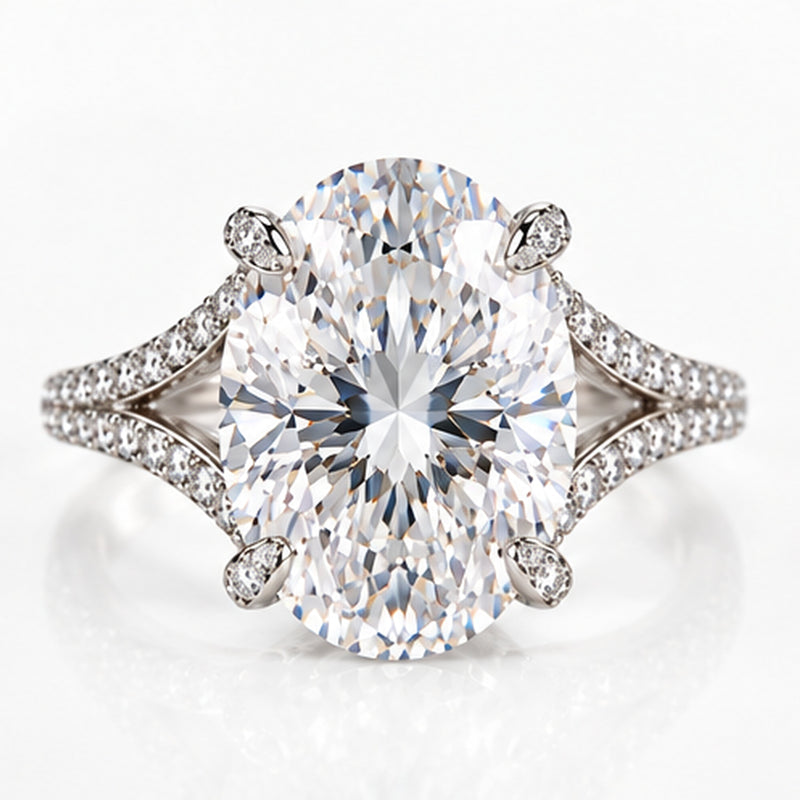 10.060ct Oval Lab-Grown Diamond Pavé Split-Shank Solitaire Ring | 18K White Gold
