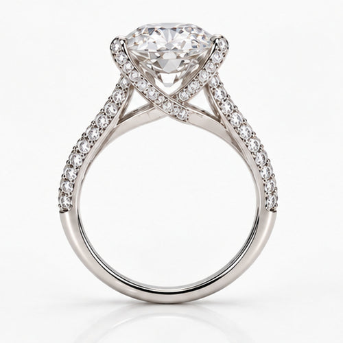 10.060ct Oval Lab-Grown Diamond Pavé Split-Shank Solitaire Ring | 18K White Gold