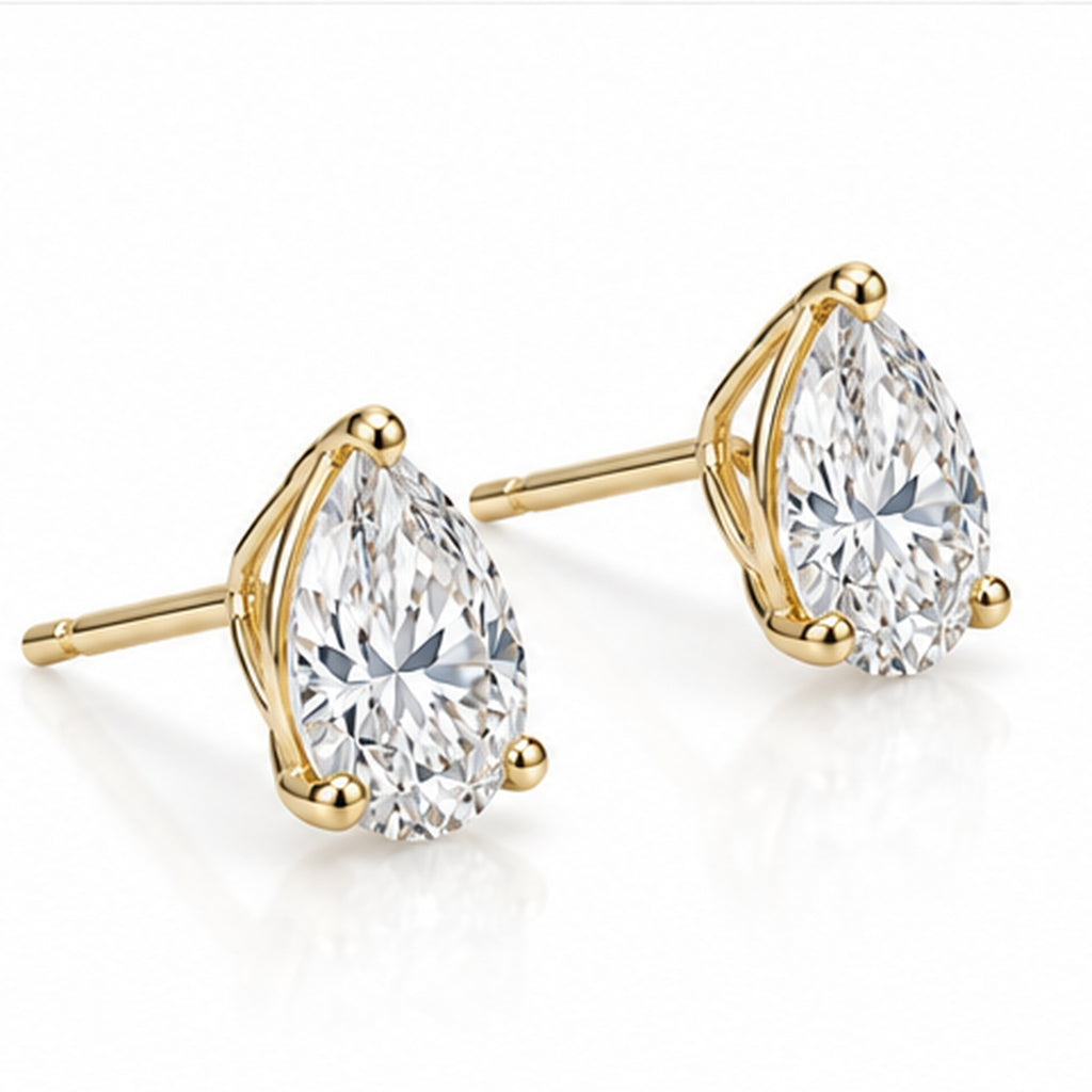 2.020ct Pear Lab-Grown Diamond Stud Earrings | 18K Yellow Gold