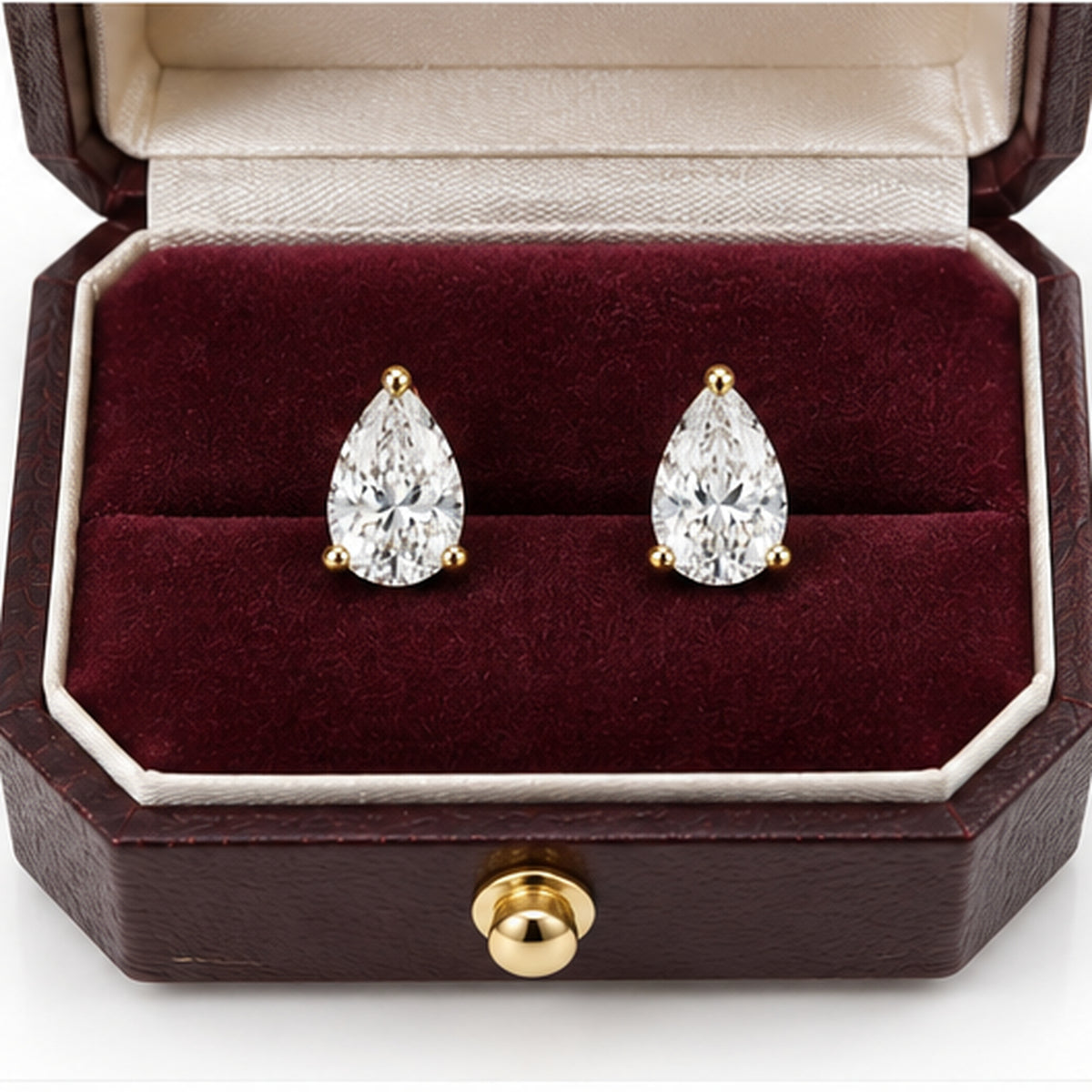 2.020ct Pear Lab-Grown Diamond Stud Earrings | 18K Yellow Gold