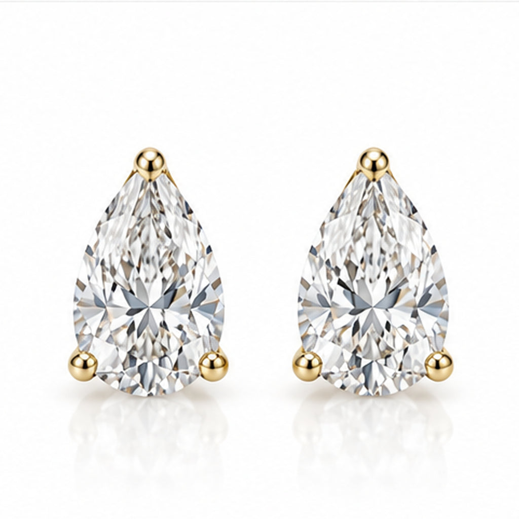 2.020ct Pear Lab-Grown Diamond Stud Earrings | 18K Yellow Gold