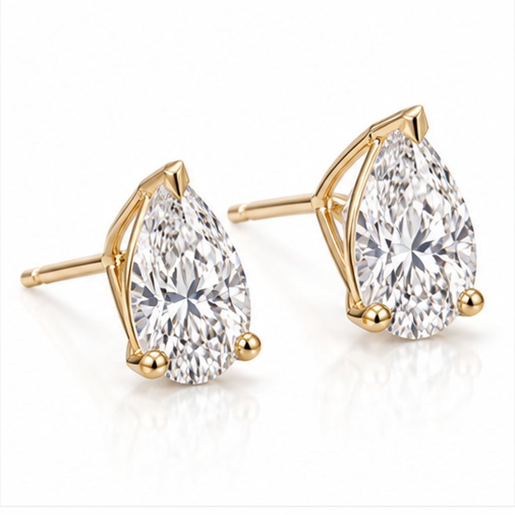 4.070ct Pear Lab-Grown Diamond Stud Earrings | 18K Yellow Gold