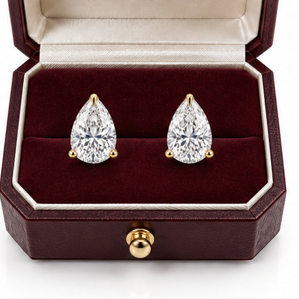 4.070ct Pear Lab-Grown Diamond Stud Earrings | 18K Yellow Gold