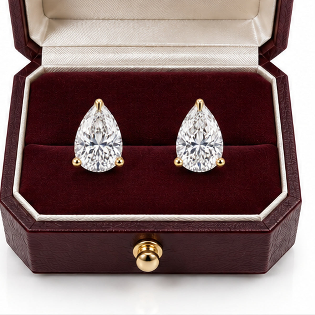 4.070ct Pear Lab-Grown Diamond Stud Earrings | 18K Yellow Gold