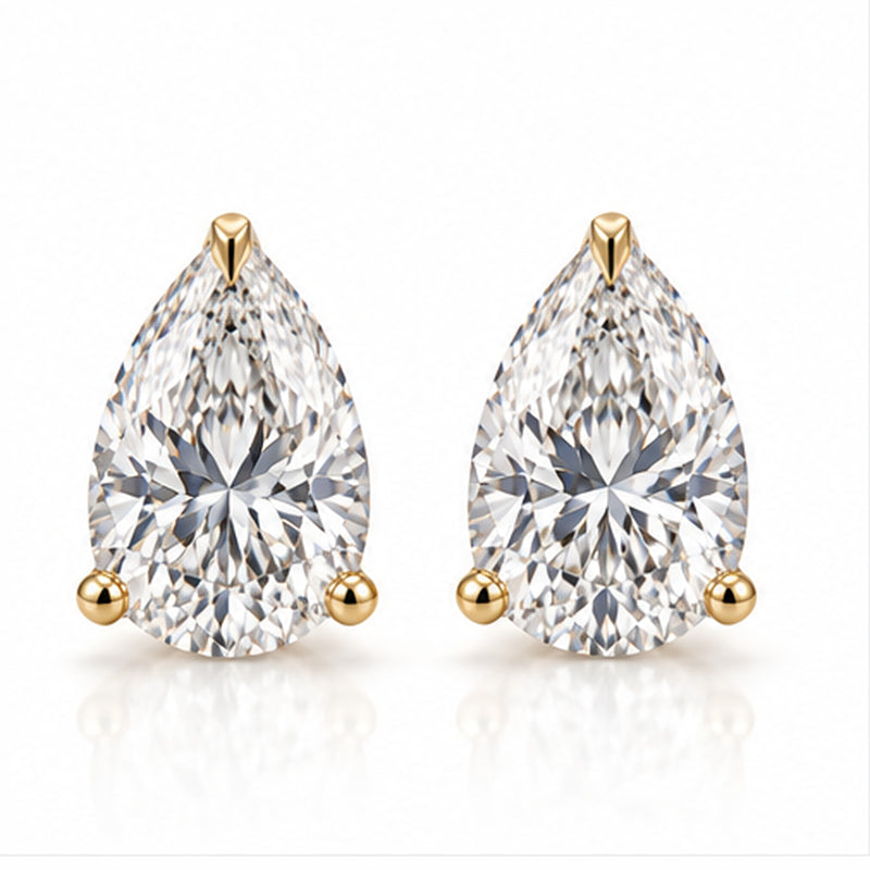 4.070ct Pear Lab-Grown Diamond Stud Earrings | 18K Yellow Gold