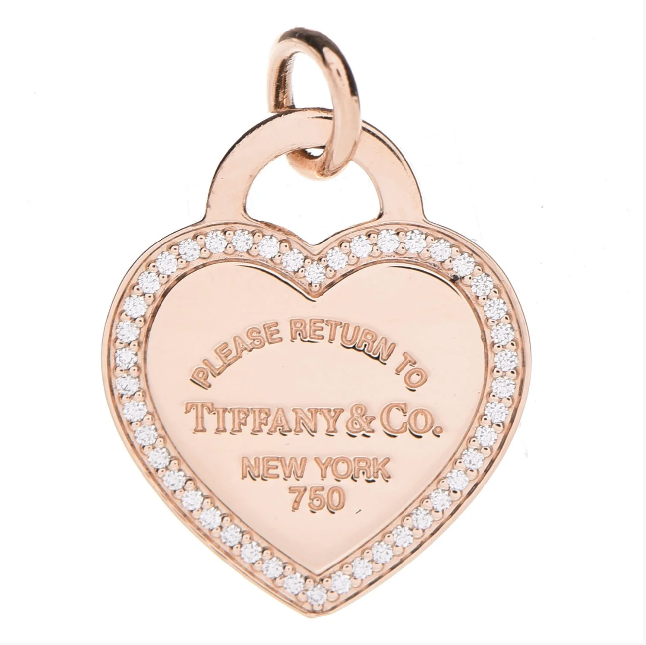 J1855 TIFFANY 18K Rose Gold Diamond Heart Tag Charm 40cm- Pre Owned