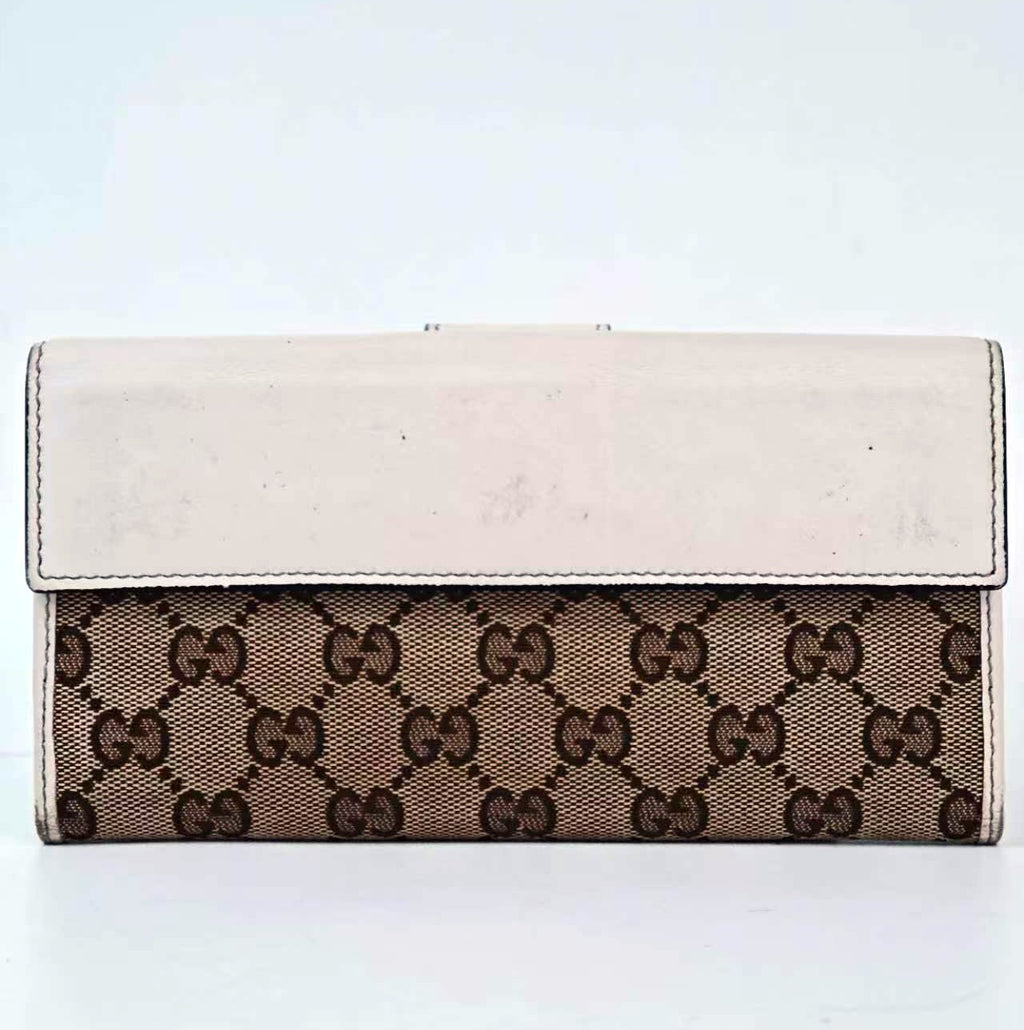C2983 Gucci Wallet GG Canvas Lovely Heart Continental Wallet | Pre-Owned Very Good Beige / Brown Canvas, Leather GG Canvas