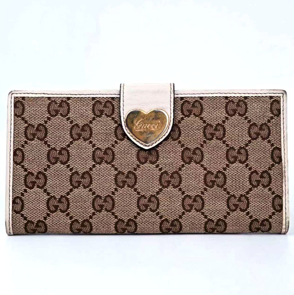 C2983 Gucci Wallet GG Canvas Lovely Heart Continental Wallet | Pre-Owned Very Good Beige / Brown Canvas, Leather GG Canvas