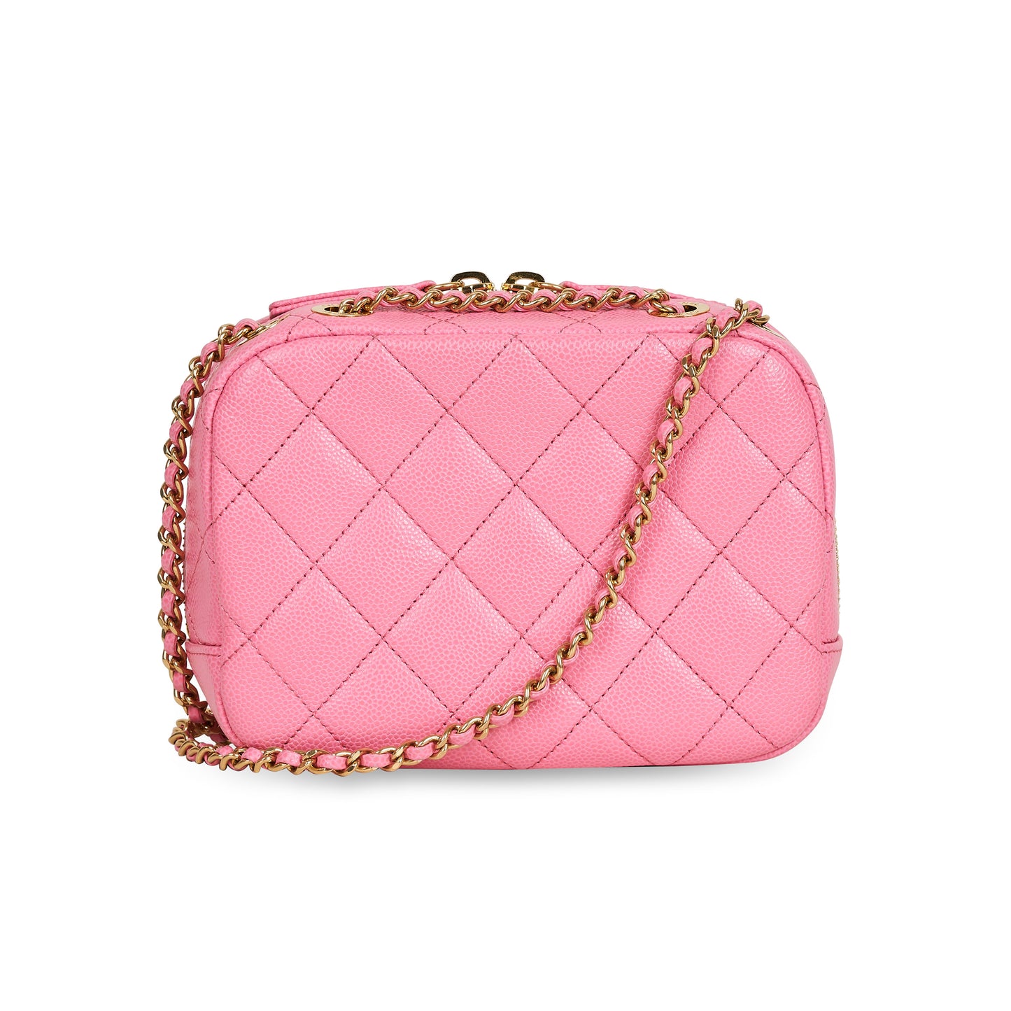 Authentic CHANEL Timeless CC Medium Caviar Vanity Case in Rose Pink with Chain and Handle